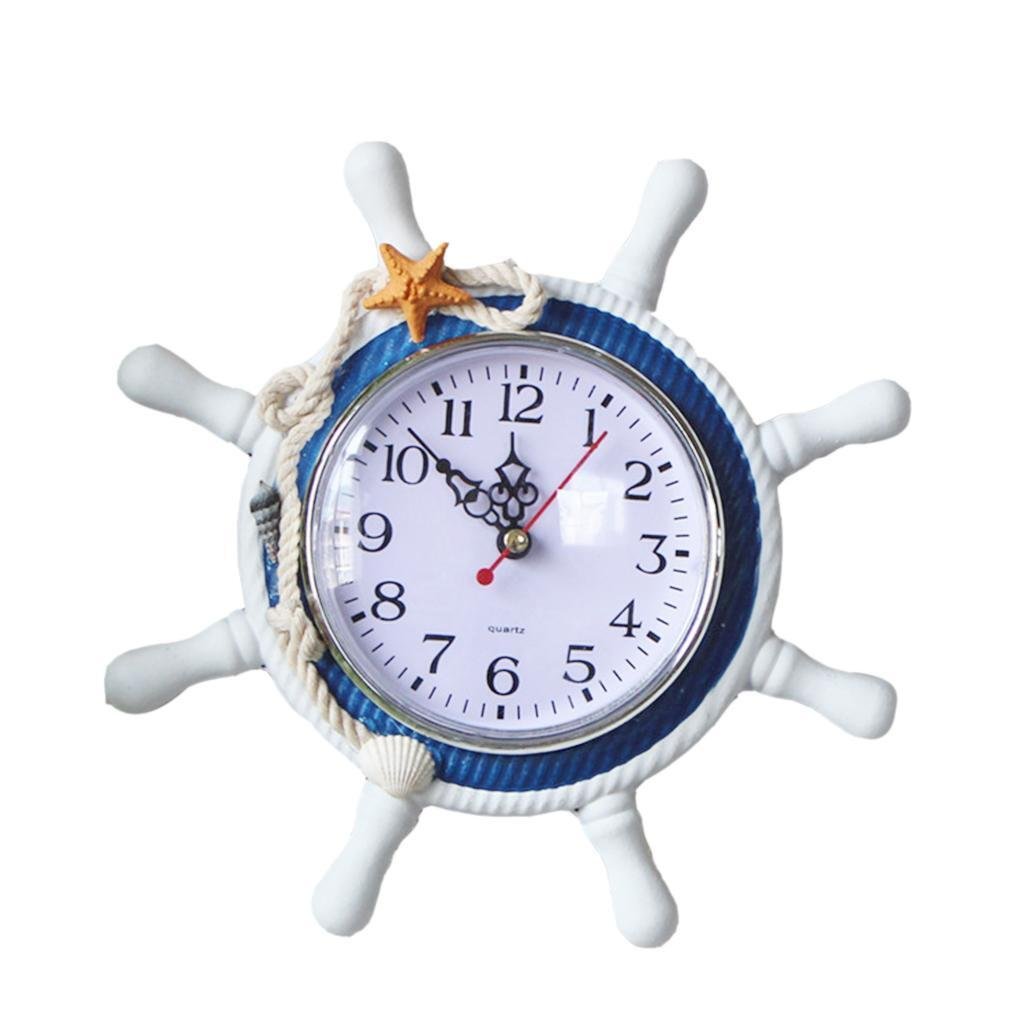 Home Decor Mediterranean Clock Nautical Anchor Wooden Wall Clock