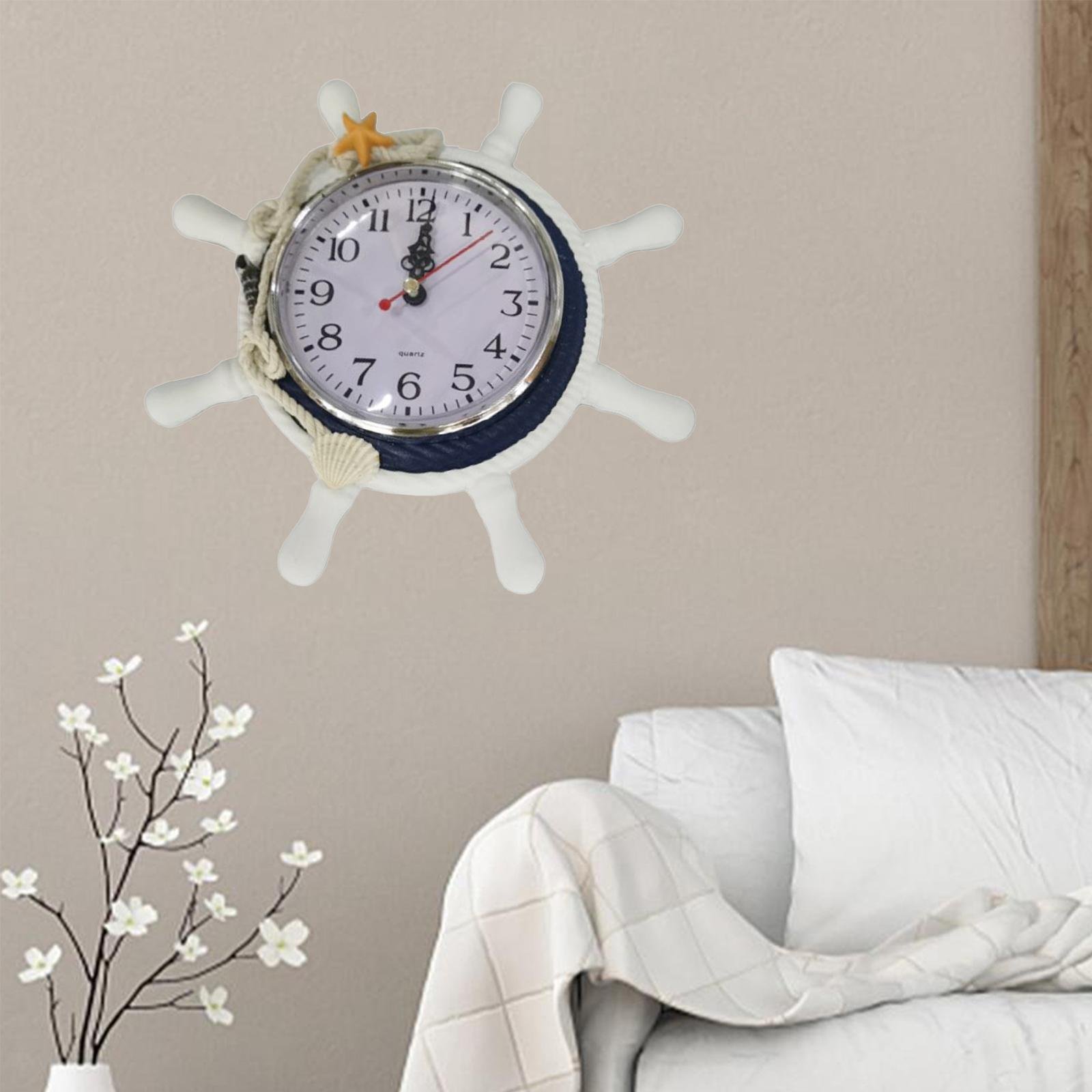 Home Decor Mediterranean Clock Nautical Anchor Wooden Wall Clock