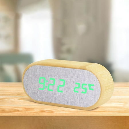 Home Kitchen Kitchen Dining Home Appliances Digital Alarm Clocks With 4 Alarms Sound Control50-100% Dimmer LED Electronic Clock For Bedroom Table Bedside Decor Clock Round Wooden Desk Green