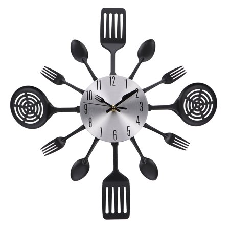 Homemaxs 1Pc Creative Wall Hanging Clock Kitchen Cutlery Wall Clock with Forks and Spoons