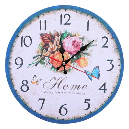 HOMEMAXS 1PC Living Room Wall Hanging Clock Decor Retro Flower Wooden Round Wall Clock