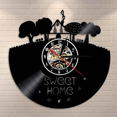 Home Sweet Home Vinyl Wall Clock,Vinyl Record Clock Wall Art Black Handmade Art Home Unique Gift idea