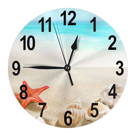 Homore 10Inch Round Wall Clock, Silent Ticking, Decor Bathroom Kitchen Office School Sandbeach Wall Clock