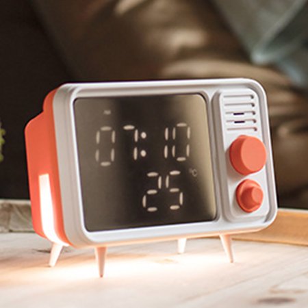 HONUTIGE Retro TV Shape Alarm Clock Timed Night Light ABS Temperature Display Voice Memo