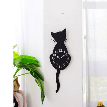 HOOUDO Wall Clock Clearance Home Clock Clock Move Watch Cute Cat Tail Cartoon Decor Wall Way Clock