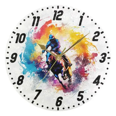 Horseman Riding Horse Wall Clock 9.8 inch Battery Operated Clocks Non-Ticking Silent for Bedroom Office Kitchen Living Room(Gold)