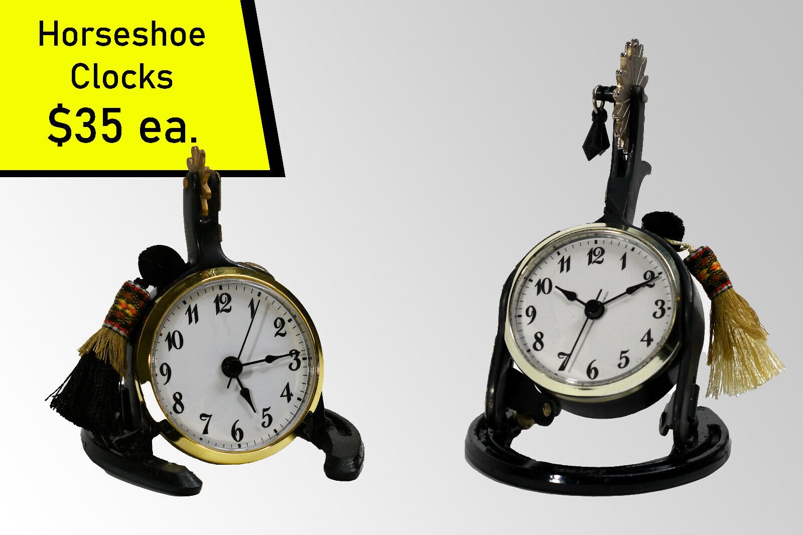 Horseshoe Clocks w/ Hanging Tassel; Analog Clock; Short & Tall Designs