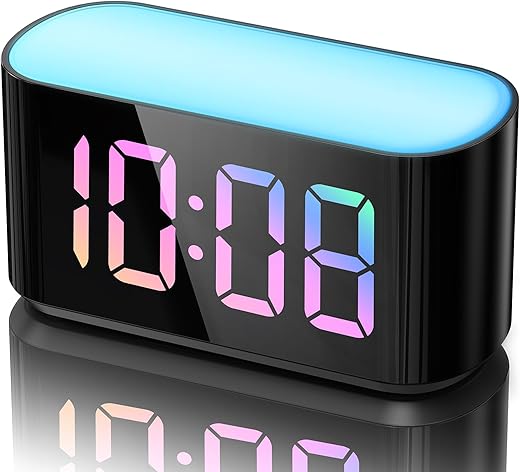 HOUSBAY Rainbow Alarm Clock for Bedroom, Large Display with Dimmer, Large Night Light with 7 Colors, Dual Alarm, True Battery Backup, Colorful Clock for Kids,Teens