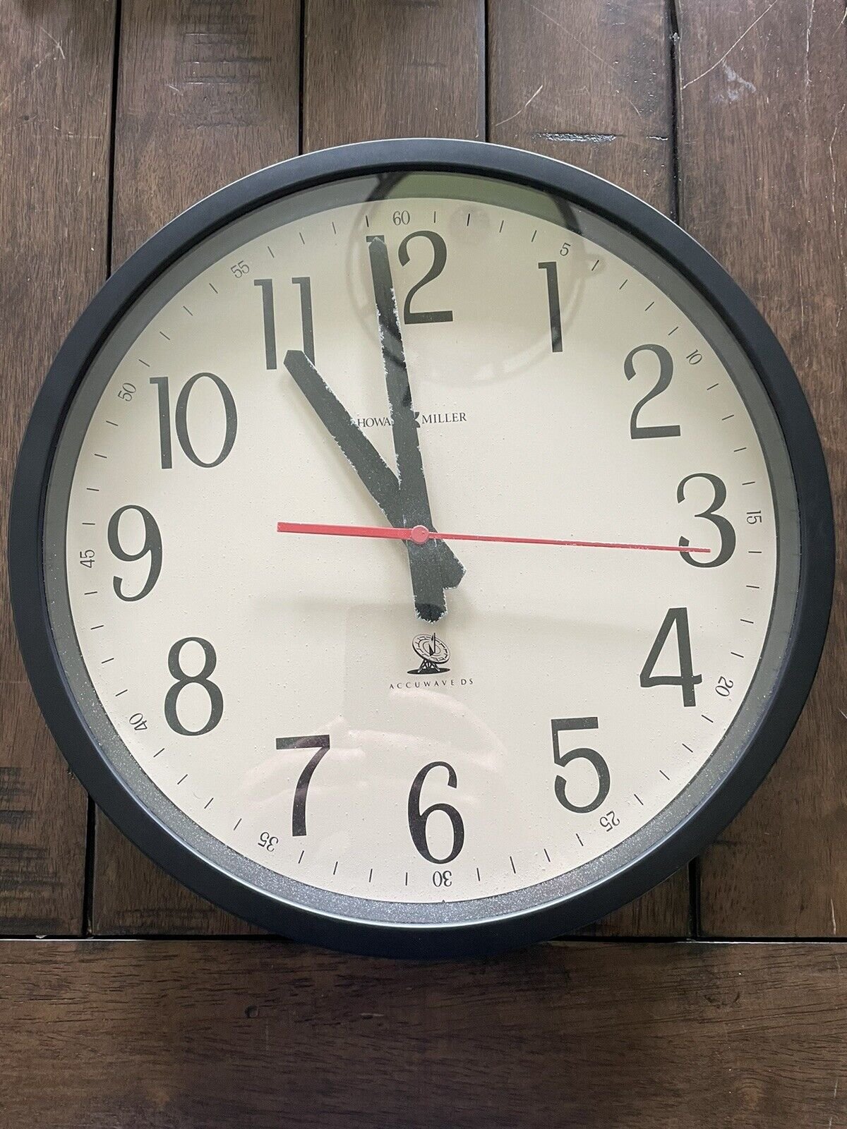 Howard Miller Accuwave DS Satellite Wall Clock Radio Controlled 12" Black Frame