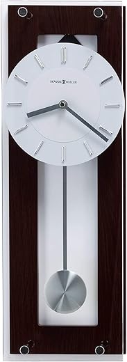 Howard Miller Adams Wall-Clocks II, Coffee Finish, Silver-Finished Pendulum, Wenge Style Chrome Accents, Quartz Movement Soft Ticking Wall Clock for Bedroom, Modern Grandfather Clock