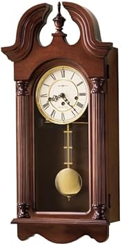 Howard Miller Arbela Wall Clock II 549-504 – Windsor Cherry Finish, Swan Neck Pediment, Vintage Home Decor, Brass-Finished Pendulum, Key-Wound, Single-Chime Movement