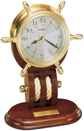 Howard Miller Caldwell Table Clock II 549-644 – Weather & Maritime Solid Brass Ship’s Wheel Decor with Mahogany Base, Quartz Movement