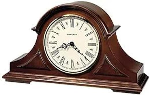 Howard Miller Cedar Mantel Clock II 549-619 – Windsor Cherry Finish, Decorative Top Molding, Triangular Burl Overlays, Quartz, Triple-Chime Harmonic Movement