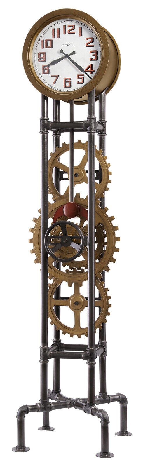 Howard Miller Cogwheel Metal Floor Clock 615118 Black Iron & Aged Brass Gears