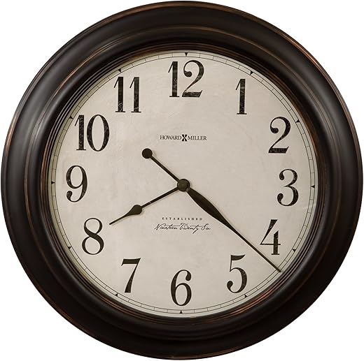 Howard Miller Coldwater Wall Clock II 549-472 – Aged Black Molded Frame with Bronze Highlights, Distressed Antique White Dial, Rustic Home Décor, Quartz Movement