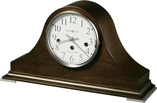 Howard Miller Day Mantel Clock II 549-586 – Espresso Finish, Tambour-Style Wooden Timepiece, Brushed Nickel Finish, Antique Home Decor, Key-Wound Single-Chime Movement