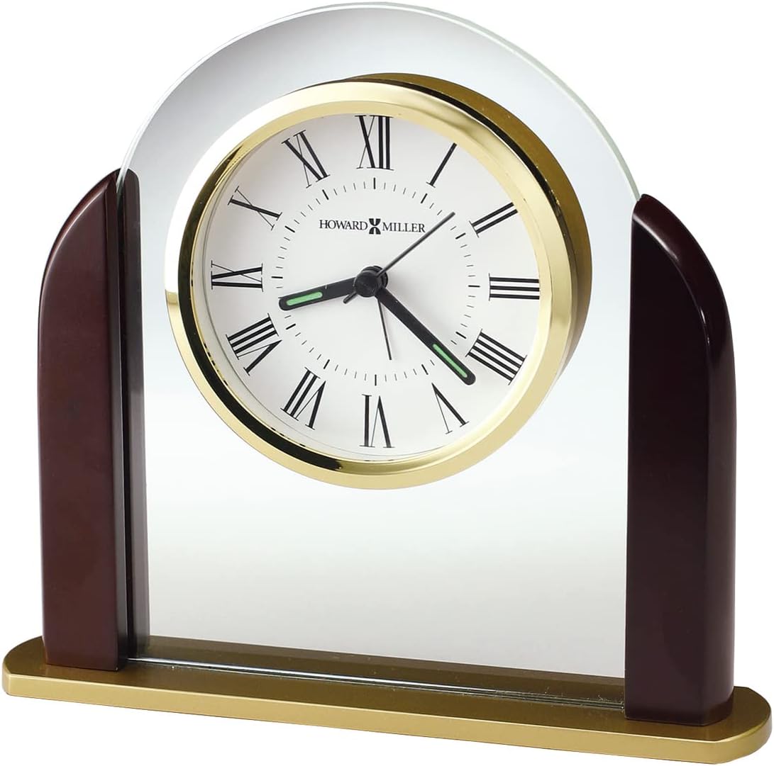 Howard Miller Derrick Table Clock 645-602 ? Modern Glass Arch Home Decor with Quartz Alarm Movement