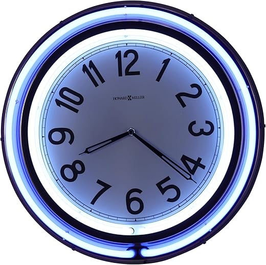 Howard Miller Ferndale Neon Wall Clock II 549-578 – Metal Timepiece, Soft Glow with Inner White Ring & Blue Outer Ring, Included UL Listed Adapter, Modern Home Decor, Quartz Movement