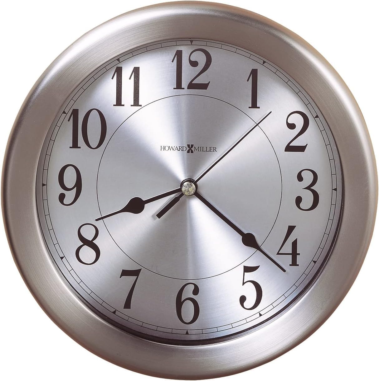 Howard Miller Filer Wall Clock II 549-679 - 8.5-Inch Round Brushed Nickel-Finished Case, Modern Home Decor, Quartz Movement, 3-Point Secure Mount System