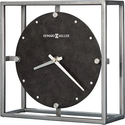 Howard Miller Finn Mantel Clock 635-216 – Aged Nickel Finish with Grind Marks & Distressing, Square Metal Open Frame, Modern Home Decor, Quartz Movement