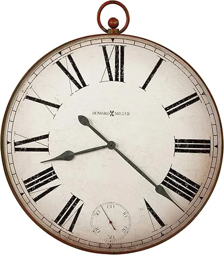 Howard Miller Gallery Pocket Watch II Wall Clock 625-647 – Aged Red Finish, Distressed White Background, Roman Numerals, Antique Home Décor, Quartz Movement