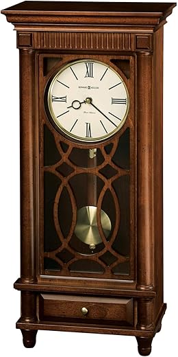 Howard Miller Garden City Mantel Clock II 549-547 – Tuscany Cherry Finish, Drawer Base, Antique Home Decor, Brass Finished Pendulum, Volume Control, Quartz, Triple-Chime Movement