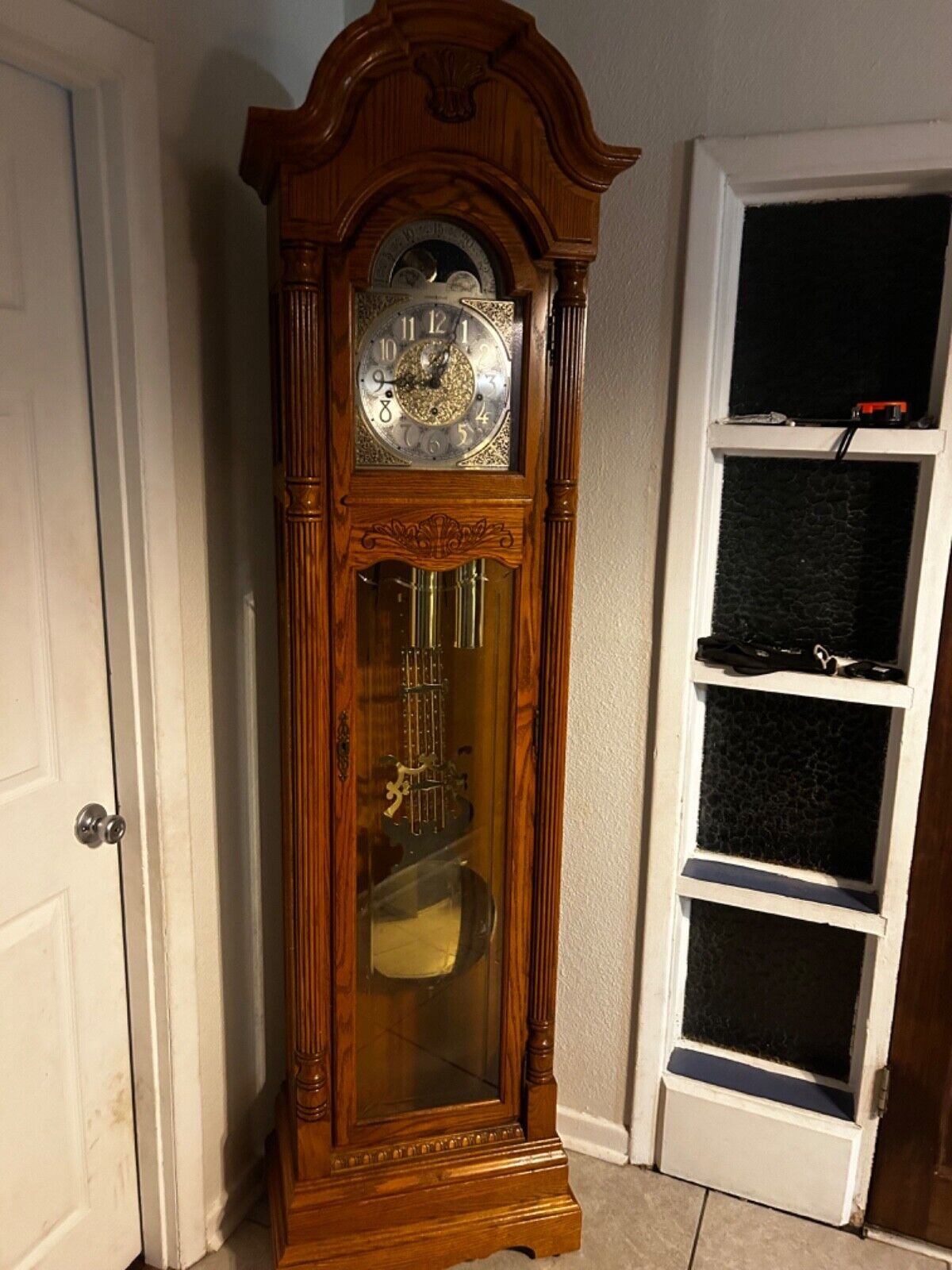 Howard Miller GrandFather Clock 610-707 Solid Oak Tested/Working/Video