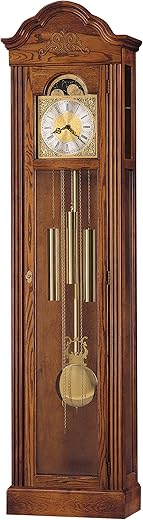 Howard Miller Grieder Floor Clock II 75 Inches Analog Display, Arched Pediment Gold Silver-Tone Floor Clocks with Oak Yorkshire Finished for Home Decor, Office & Living Room Westminster Movement