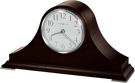 Howard Miller Harbor Beach Mantel Clock II 549-611 – Black Coffee Finish, Sharp White Dial, Nickel Finished Arabic Numerals, Tambour Style Home Décor, Quartz Single-Chime Movement