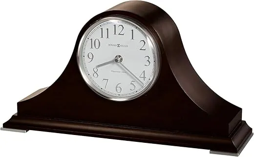 Howard Miller Harbor Beach Mantel Clock II 549-611 – Black Coffee Finish, Sharp White Dial, Nickel Finished Arabic Numerals, Tambour Style Home Décor, Quartz Single-Chime Movement