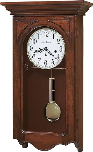 Howard Miller Jennelle Wall Clock 620-445 – Windsor Cherry, Mechanical Key Wound Single Chime Movement