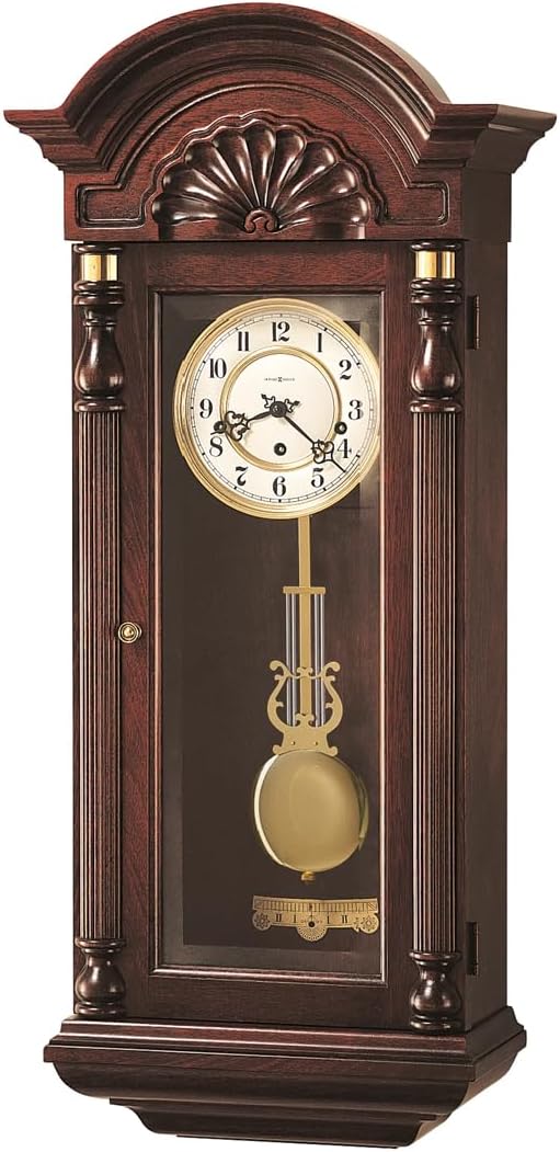 Howard Miller Jennison Wall Clock 612-221 – Vintage Mahogany Finish, Vintage Home Decor, Brass-Finished Lyre Pendulum, Key-Wound, Triple-Chime Movement