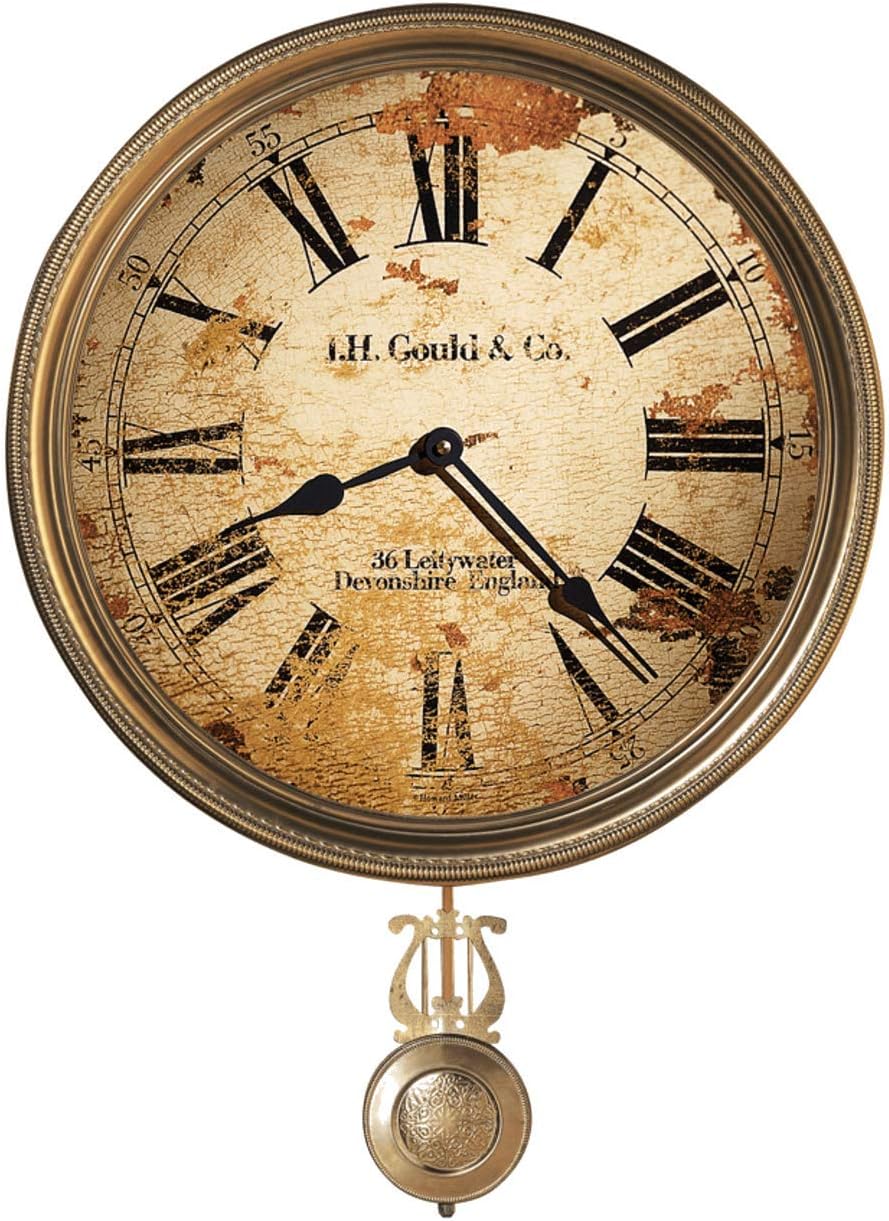 Howard Miller J.H. Gould and Co. III Wall Clock 620-441 15-Inch Antique Brass Pendulum with Auto Daylight Savings Time and Quartz Movement