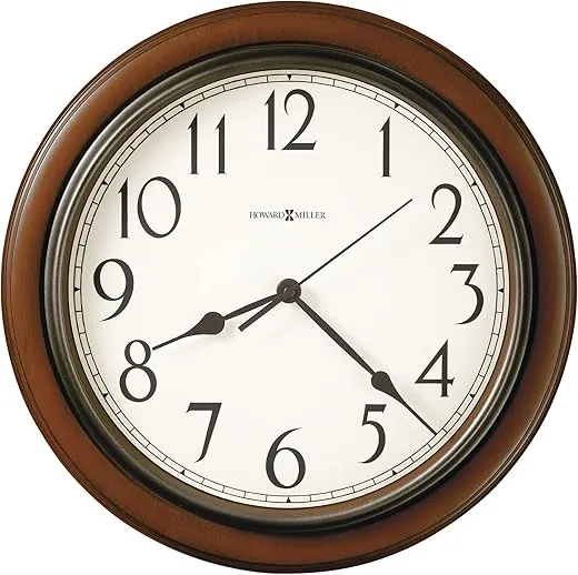 Howard Miller Kalvin Wall Clock 625-418 Medium Brown Cherry Finished Case, Charcoal Gray Accents, Modern Home Decor, Classic Round Design, Quartz Movement