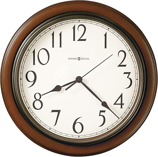 Howard Miller Kalvin Wall Clock 625-418 ? Medium Brown Cherry Finished Case, Charcoal Gray Accents, Modern Home Decor, Classic Round Design, Quartz Movement