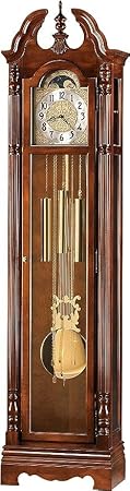 Howard Miller Klinman Standing Floor Clock With Chimes And Pendulum, Windsor Cherry, Lock Glass Door, Chain-driven Single-chime Westminster Movement, Modern Grandfather Clock For Bedroom & Living Room