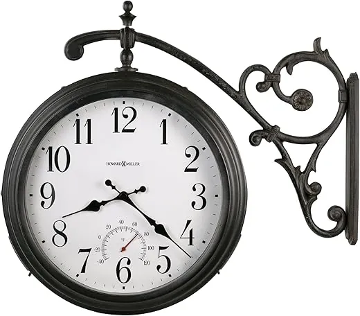 Howard Miller Luis Wall Clock 625-358 Indoor/Outdoor Double-Sided Timepiece, Decorative Wall Bracket, Swivels for Maximum Visibility, Quartz Movement