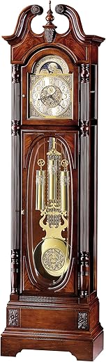 Howard Miller LUU Floor Clock II, 116 Pounds Windsor Cherry Finish Volume Controller & Musical with Cable Driven Triple-Chime Concerto Movement Grandfather Clocks for Bedroom & Living Room