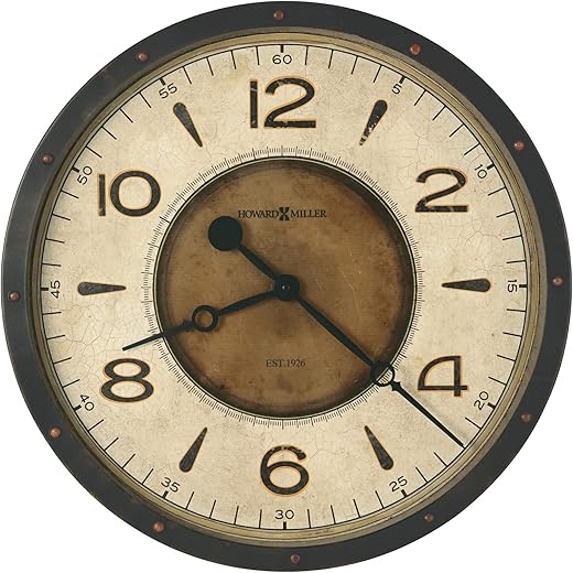 Howard Miller Marine City Oversized Wall Clock II 549-552 – Aged Black Finished Metal, Bold Arabic Numerals, Rustic Rivets, Vintage Home Décor, Quartz Movement