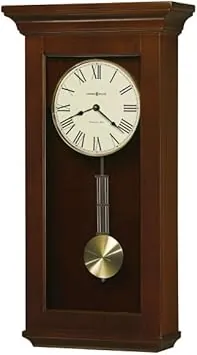 Howard Miller Middlebury Wall Clock II 549-532 – Cherry Bordeaux Finish, Circular Brushed Brass Pendulum Bob, Quartz Single-Chime Movement, Volume Control