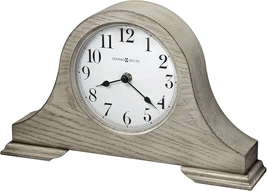 Howard Miller Nampa Mantel Clock II 549-751 – Warm Gray Finish, Crisp White Dial, Convex Glass Crystal, Tambour Style, Vintage Home Décor, Quartz Movement