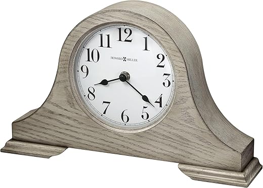 Howard Miller Nampa Mantel Clock II 549-751 – Warm Gray Finish, Crisp White Dial, Convex Glass Crystal, Tambour Style, Vintage Home Décor, Quartz Movement