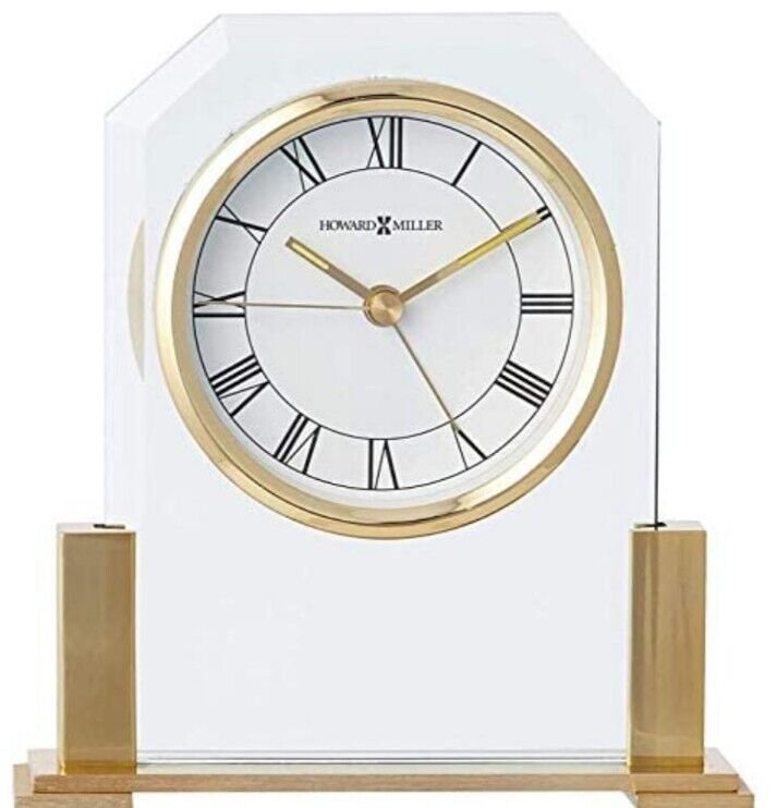 Howard Miller Paramount Tabletop Clear Glass Clock Brass Finish w/ Quartz Alarm