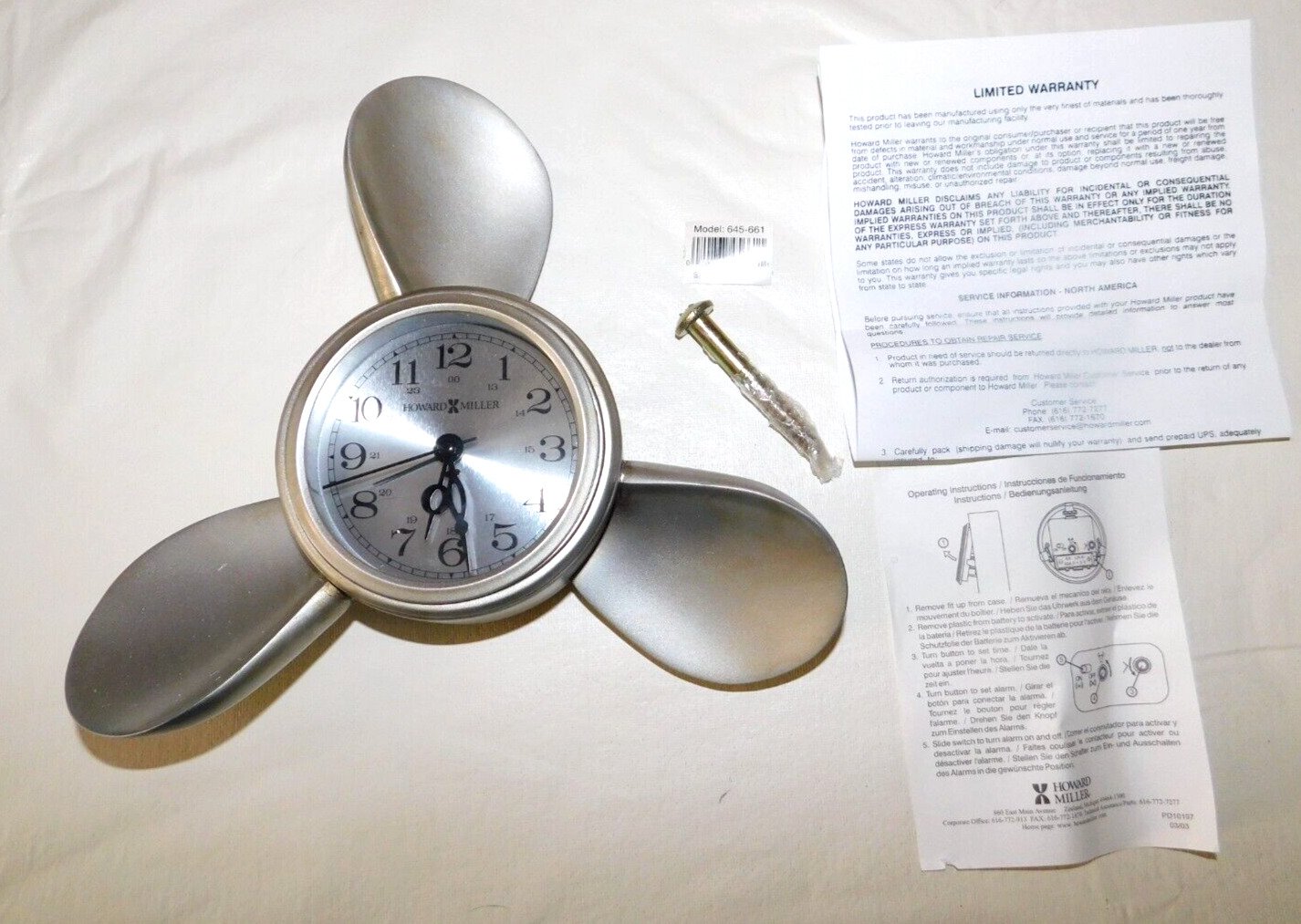 Howard Miller Plane Propeller Alarm Wall Clock 645-661