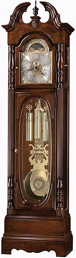 Howard Miller Solomon Floor Clock II, 86.25 in Analog Display, Swan-Neck Pediment Adjustable Brown Grandfather Clocks with Cherry Bordeaux Finish for Home Decor & Office Triple-Chime Movement