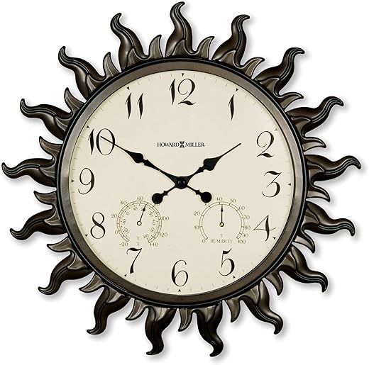 Howard Miller Sunburst II Wall Clock 625-543 Indoor/Outdoor Metal Frame with Quartz Movement