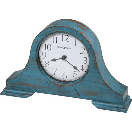 Howard Miller Tamson Mantel Clock 635-181 – Worn Teal Blue Finish, Vintage Wooden Design, Felted Base, Worn Arabic Numerals, Rustic Home Decor, Quartz Movement