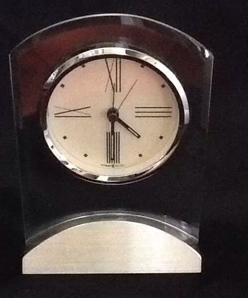 HOWARD MILLER TRIBECA Beveled Clear Glass Table Clock w/Alarm #645-397 Battery
