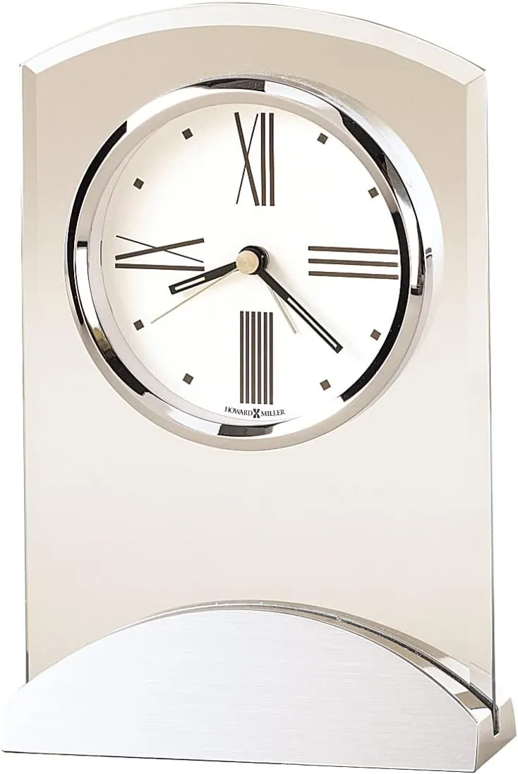 Howard Miller Tribeca Table Clock 645-397 – Modern Glass Arch and Aluminum with Quartz, Alarm Movement