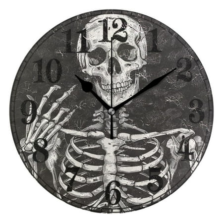 Human Skeleton Skull Silent Wall Clock 10 Non-Ticking Battery Clock